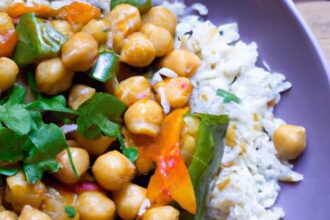 Hearty Vegan Chickpea Curry Served with Fragrant Basmati Rice