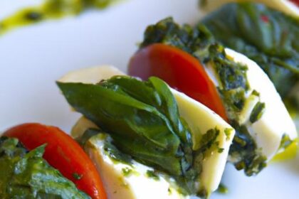 Fresh Caprese Skewers Drizzled with Zesty Basil Pesto
