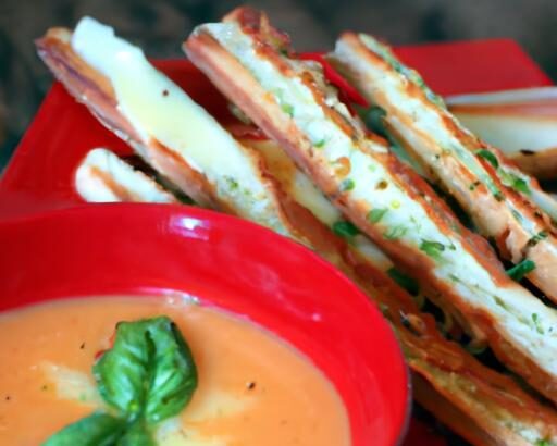 Cozy Comfort: Tomato Basil Soup Paired with Grilled Cheese Sticks