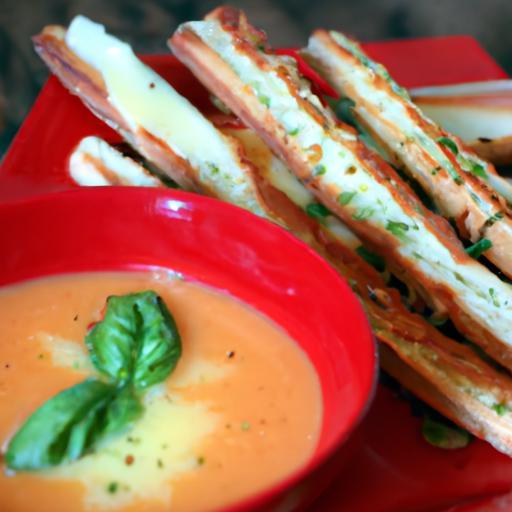 Cozy Comfort: Tomato Basil Soup Paired with Grilled Cheese Sticks