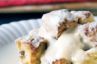Decadent Bread Pudding with Silky Vanilla Sauce Delight
