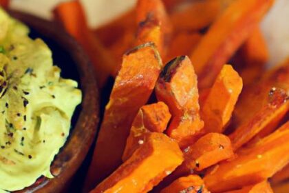 Crispy Sweet Potato Fries Paired with Creamy Avocado Dip