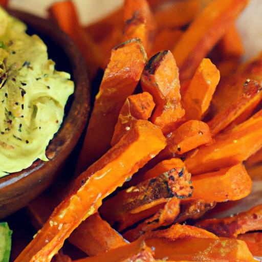 Crispy Sweet Potato Fries Paired with Creamy Avocado Dip