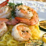 Zesty Lemon Garlic Shrimp Served on Roasted Spaghetti Squash