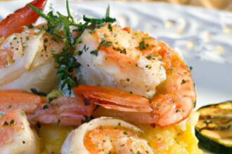 Zesty Lemon Garlic Shrimp Served on Roasted Spaghetti Squash