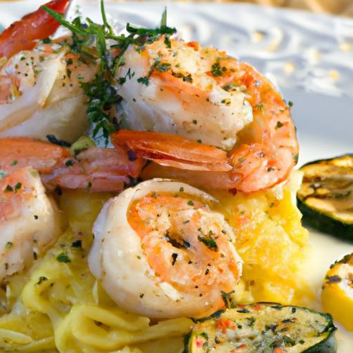 Zesty Lemon Garlic Shrimp Served on Roasted Spaghetti Squash