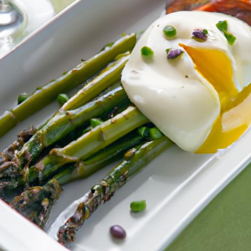 Elevate Brunch: Poached Eggs on asparagus Drizzled with Olive Oil