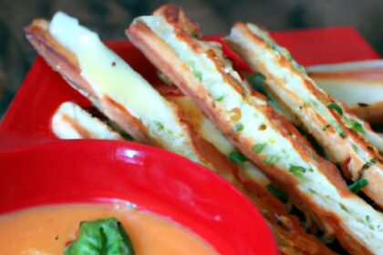 Cozy Comfort: Tomato Basil Soup Paired with Grilled Cheese Sticks