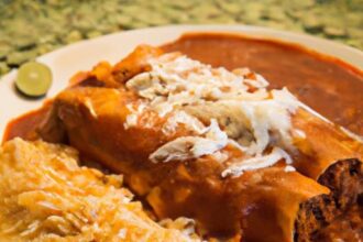 Savor Shredded Beef Enchiladas Drenched in Zesty Red Sauce