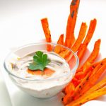 Crunchy Carrot & Celery Sticks Paired with Creamy Cashew Dip